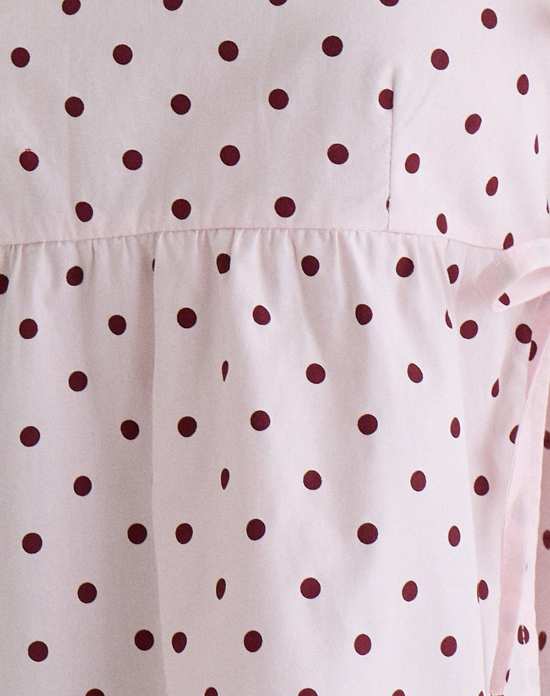 Palsi Tie Side Top in Pink with Medium Polka Red