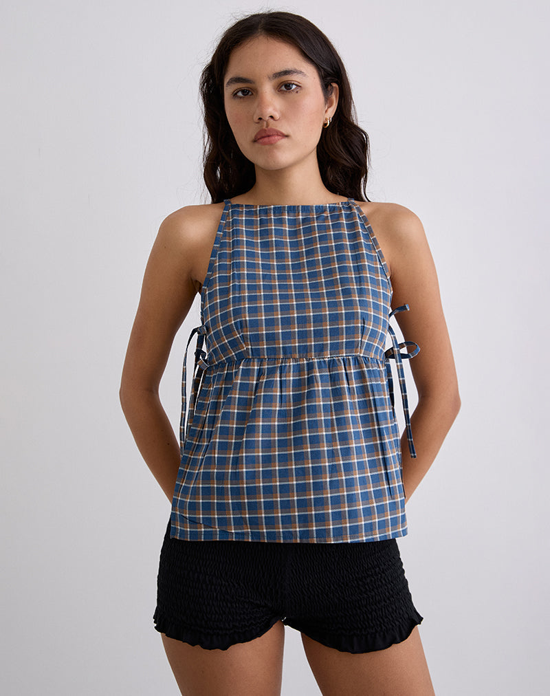 Palsi Tie Side Top in Medium Tartan Blue