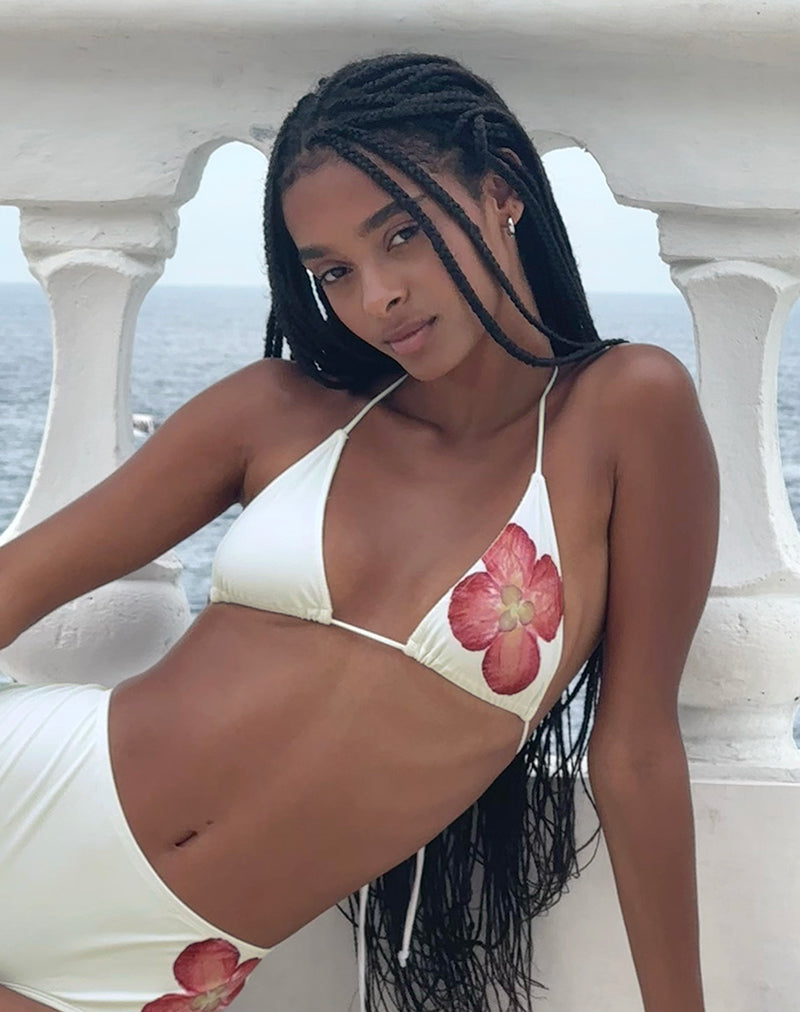Pami Bikini Top in Ivory with Pink Orchid