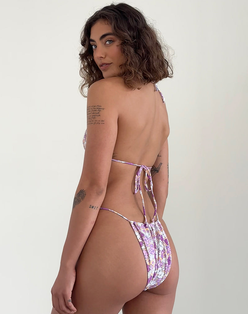 Leyna Bikini Bottom in Bright Floral Orange and Purple