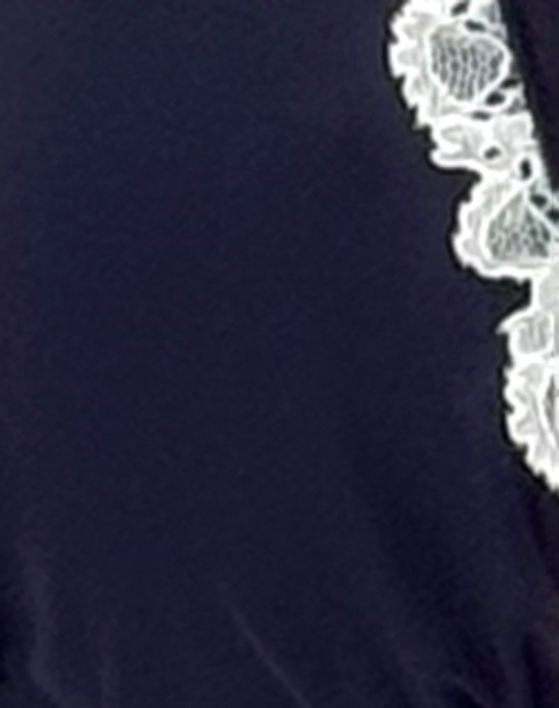 Pami Broderie Trim Bikini Top in Midnight Blue