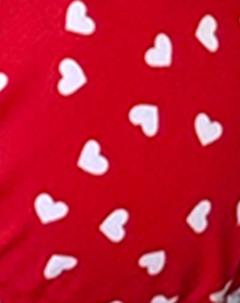 Pami Contrast Bikini Top in Red with White Hearts