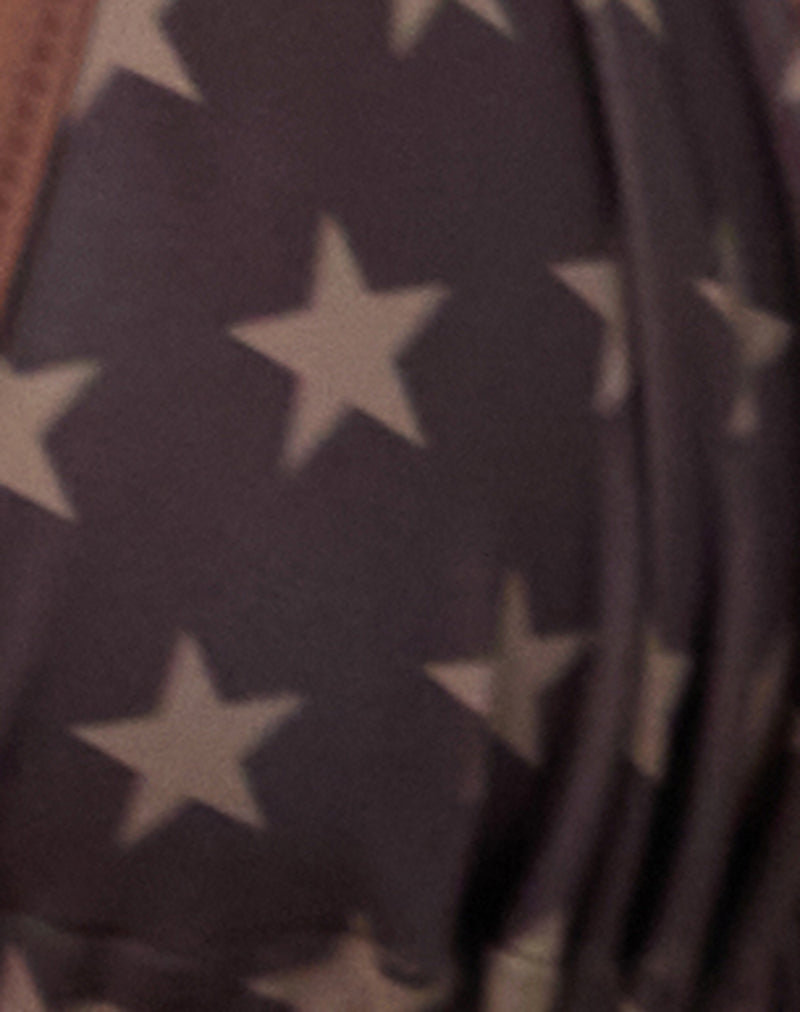 Pami Bikini Top in Brown Star Print with Contrast Binding