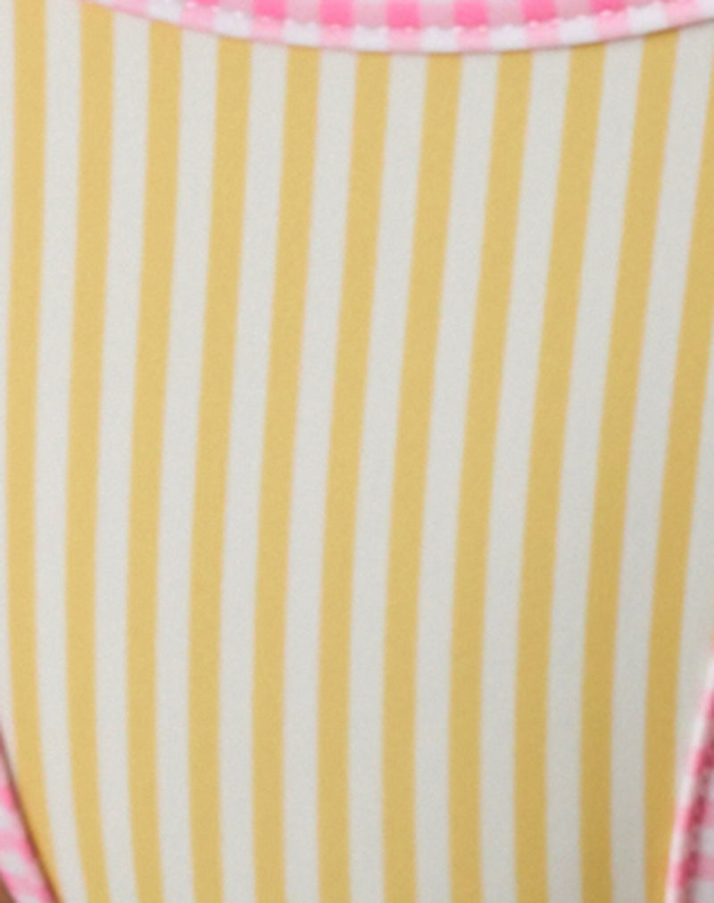 Lentra Bikini Bottom in Yellow Stripe with Pink Gingham Binding