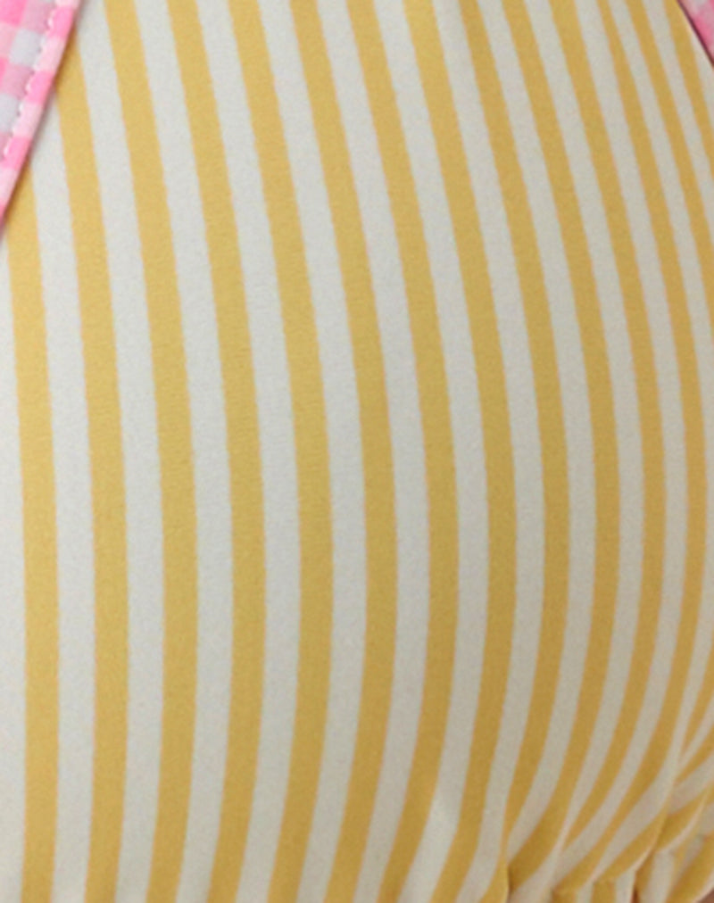 Pami Bikini Top in Yellow Stripe with Pink Gingham Binding