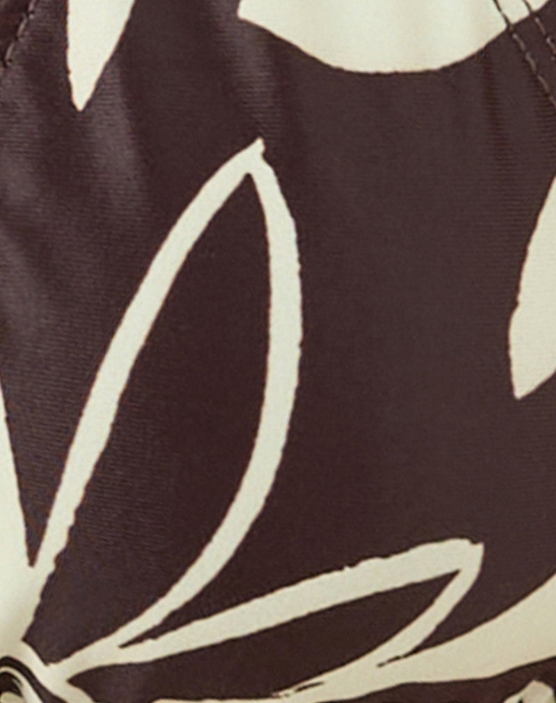 Pami Bikini Top in Brown and Ivory Doodle Swirl with Beads