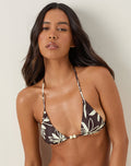 Pami Bikini Top in Brown and Ivory Doodle Swirl with Beads