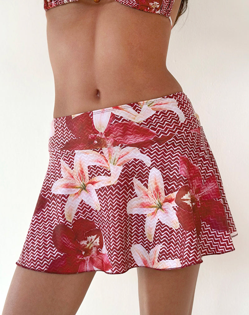 Orla Mini Swim Skirt in Zig Zag Lily Burgundy