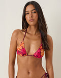 Pami Bikini Top in Sketch Hibiscus Burgundy with Contrast Ties