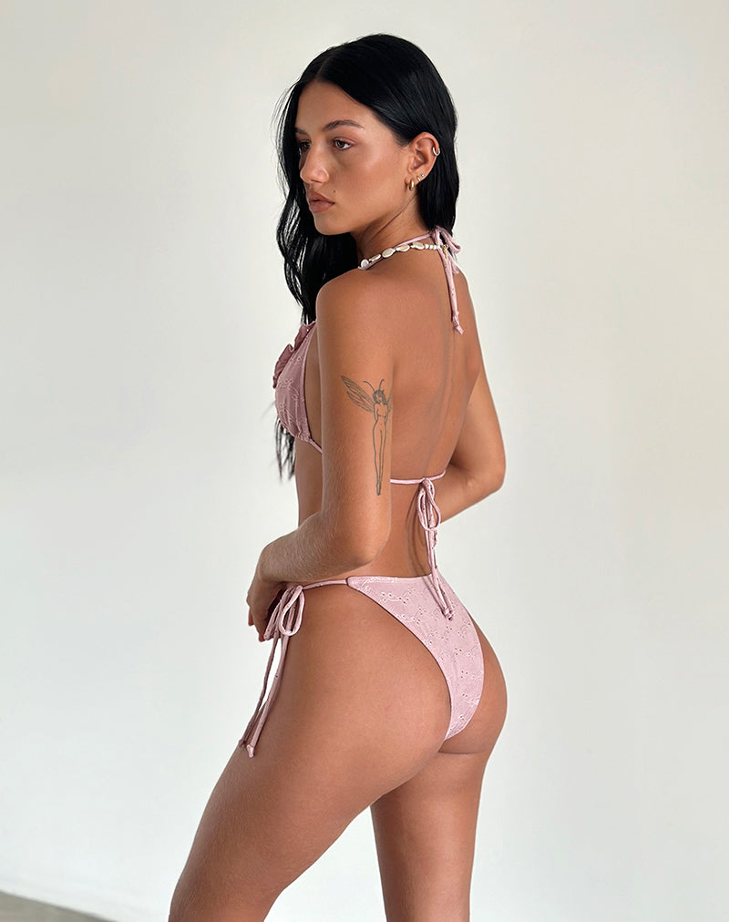 Lentra Ruffle Bikini Bottoms in Broderie Blush Pink
