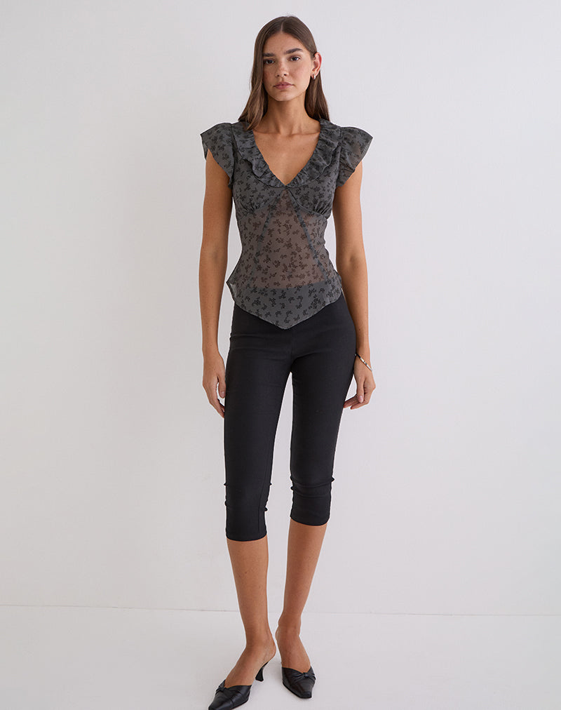 Paquita Top in Chiffon Minimal Flower Dark Grey