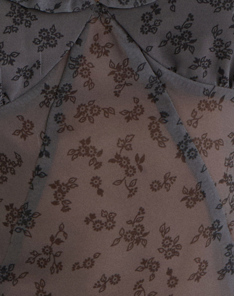 Paquita Top in Chiffon Minimal Flower Dark Grey