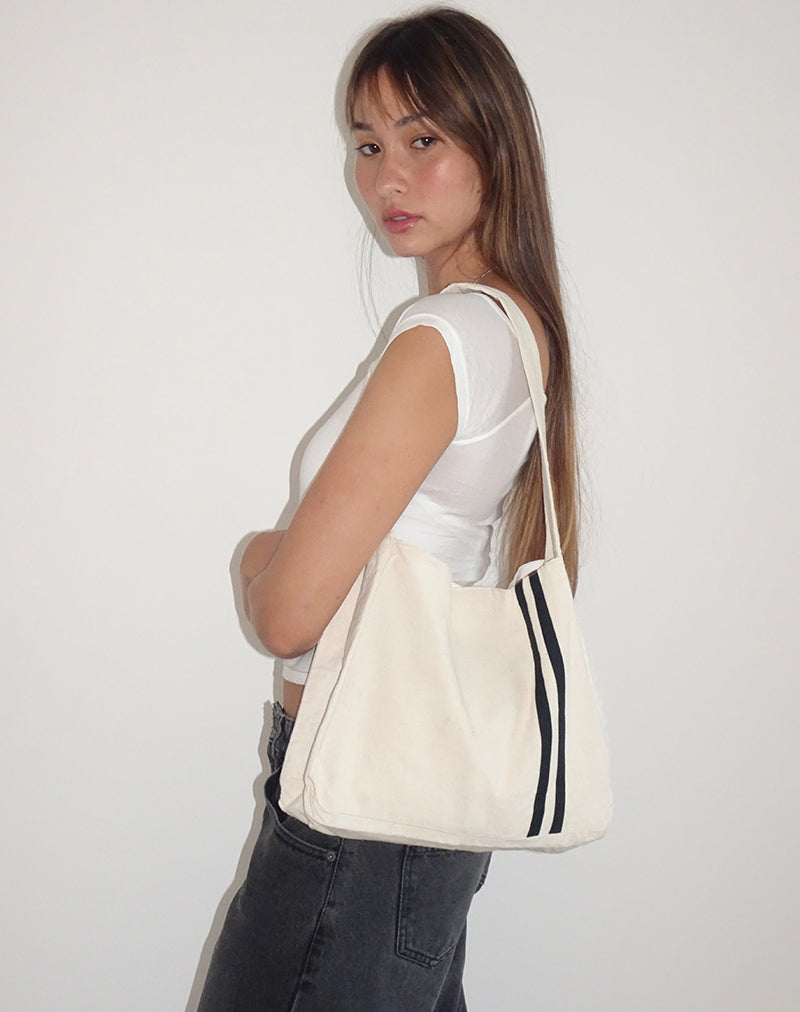 Pardi Canvas Bag in Ecru with Black Stripe