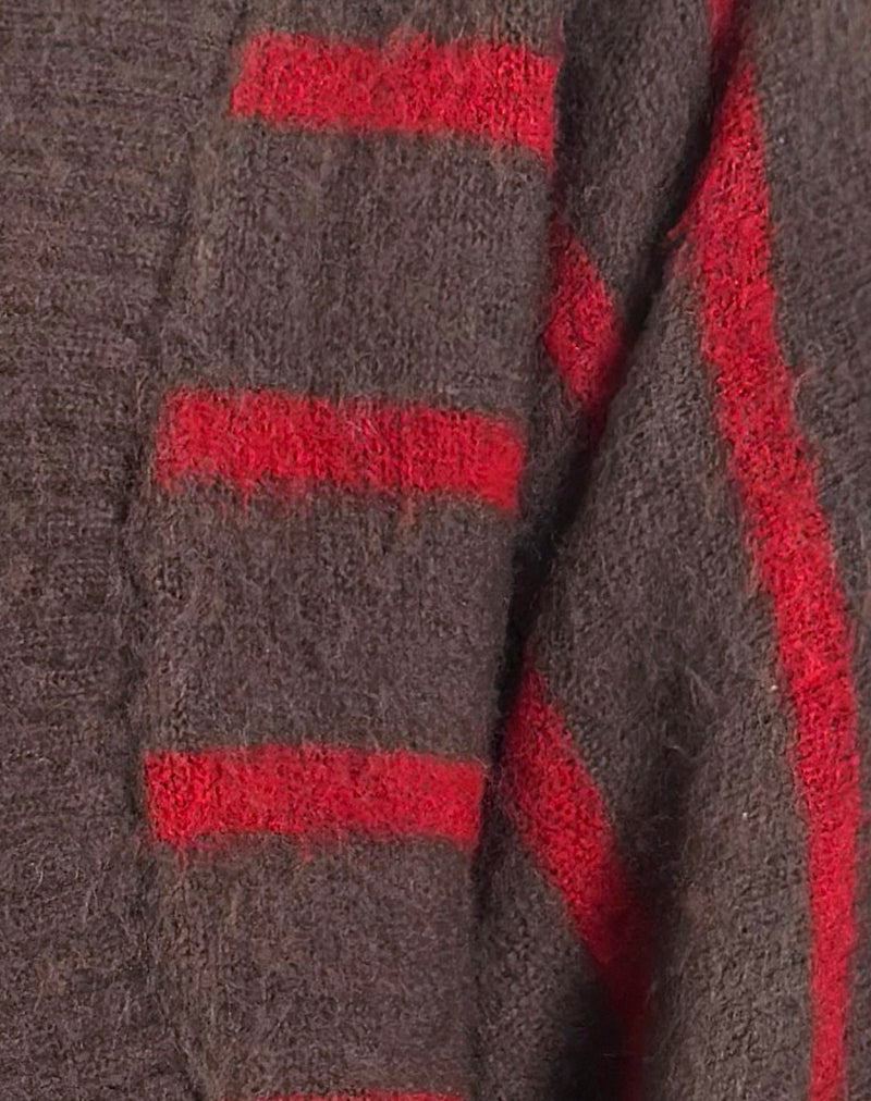 Pasha Shrug Cardigan in Red and Brown Stripe