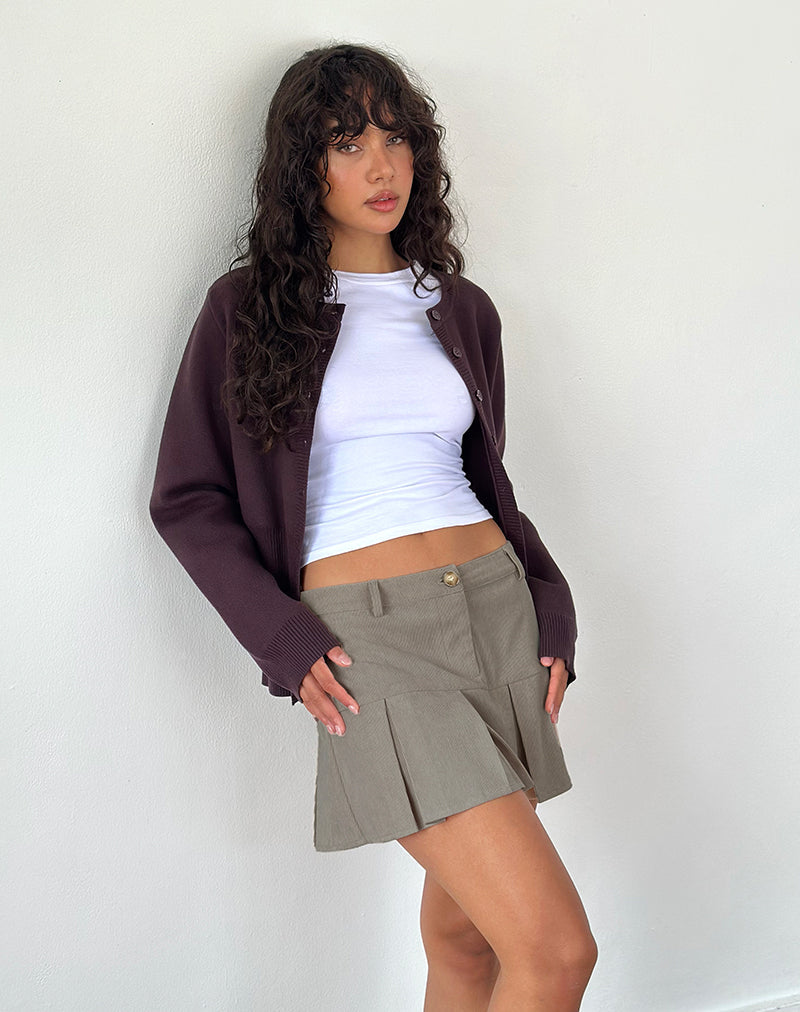 Pegui Mini Pleated Skirt in Cord Brown