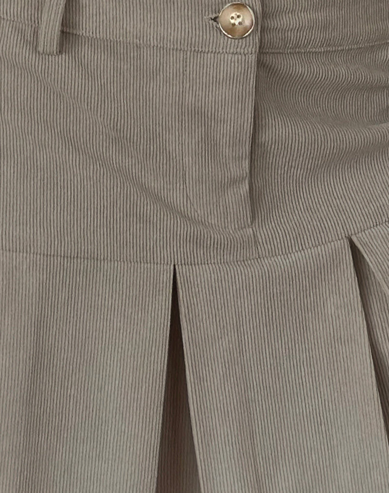 Pegui Mini Pleated Skirt in Cord Brown