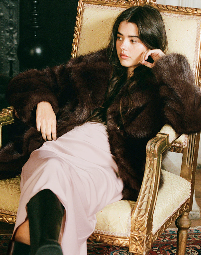 Pepita Jacket in Faux Fur Dark Brown