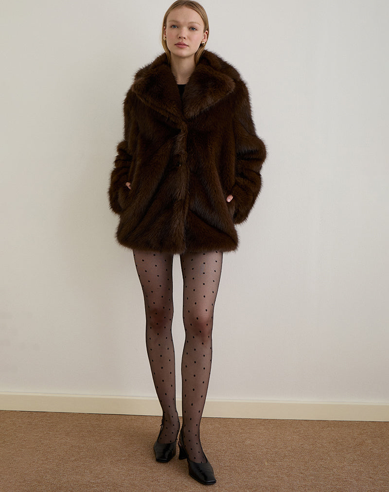 Pepita Jacket in Faux Fur Dark Brown