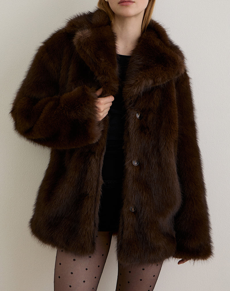 Pepita Jacket in Faux Fur Dark Brown