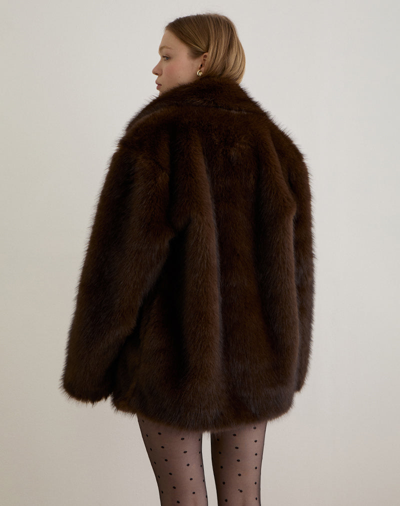 Pepita Jacket in Faux Fur Dark Brown