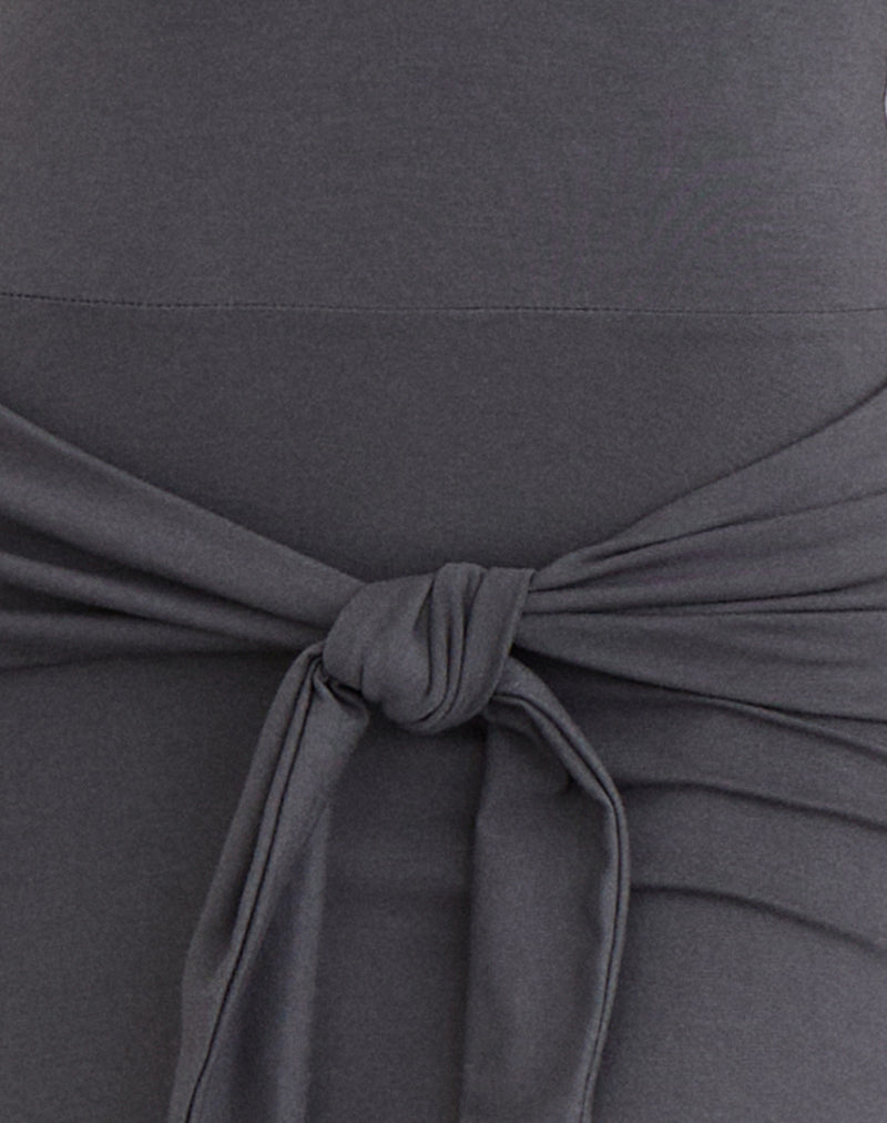 Philipa Asymmetric Midi Dress in Jersey Charcoal Grey