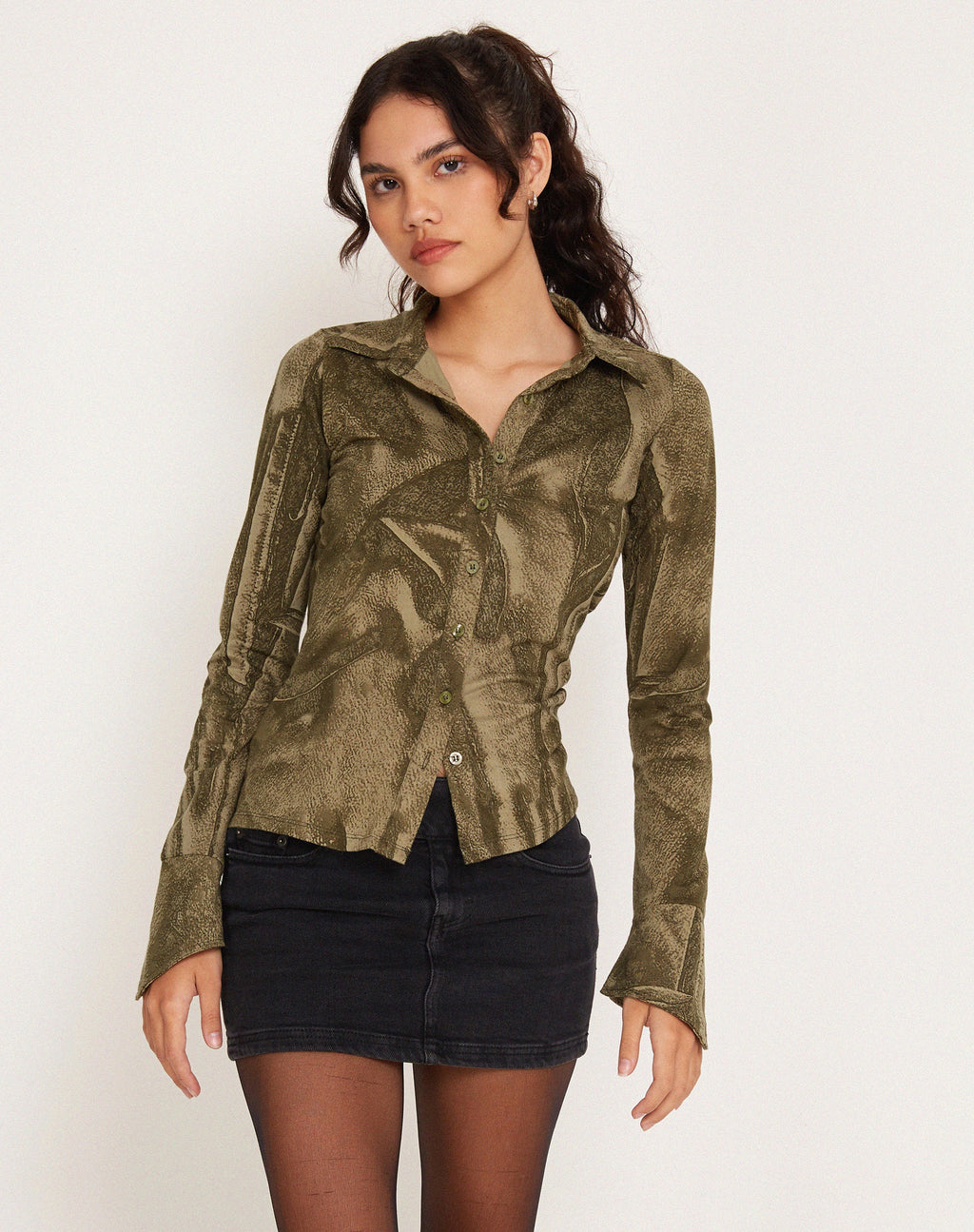 Phole Button Up Shirt in Dystopian Crease Khaki