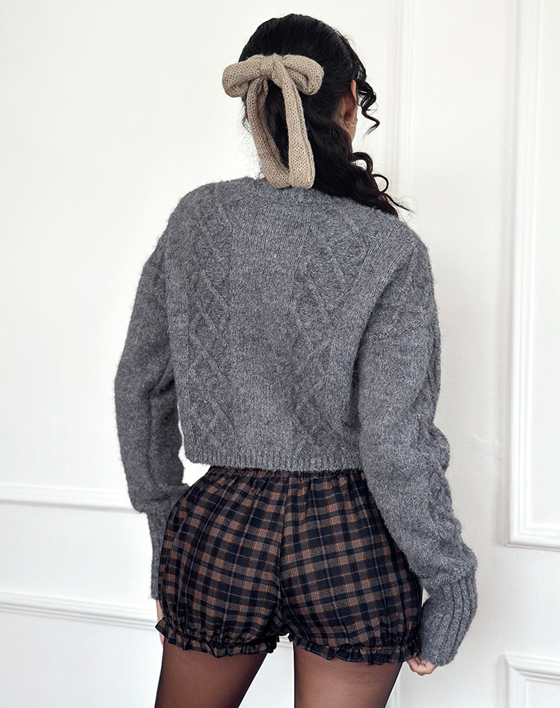 Picu Frill Hem Shorts in Navy and Mustard Check