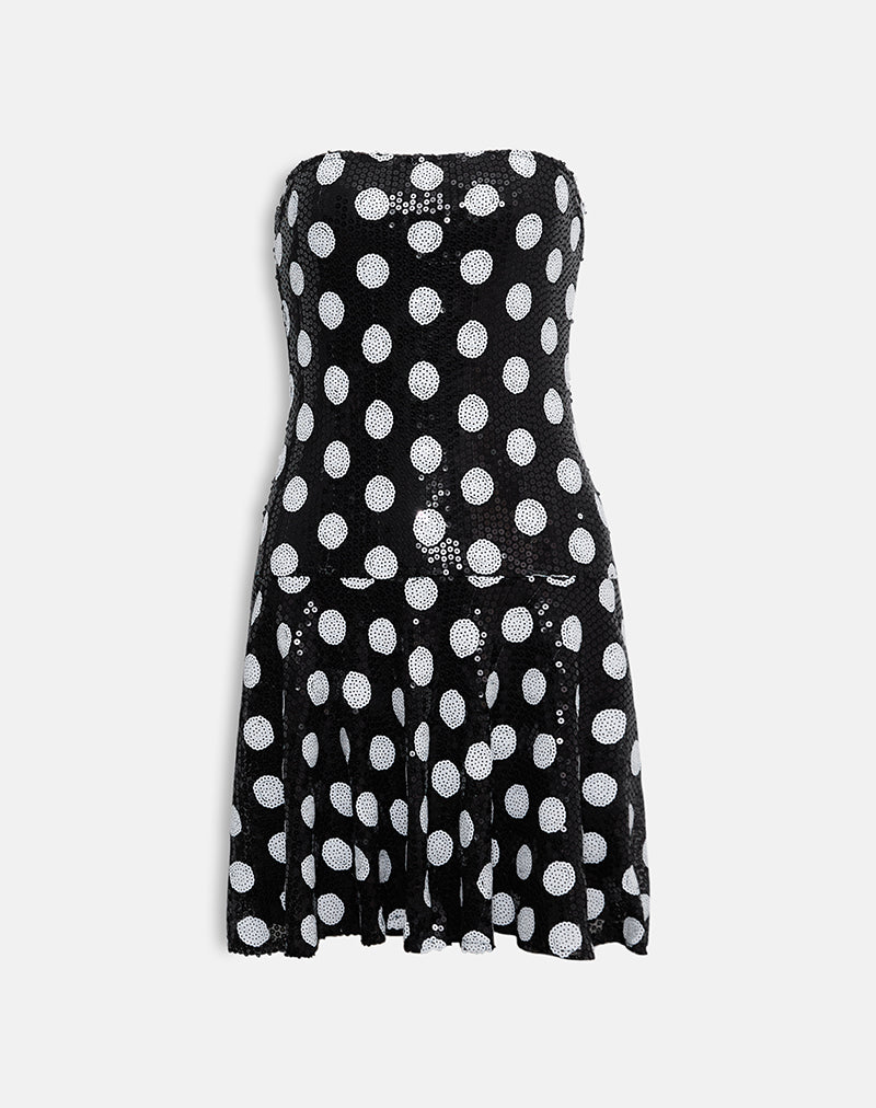 Pipo Mini Dress in Polka Sequin Monochrome