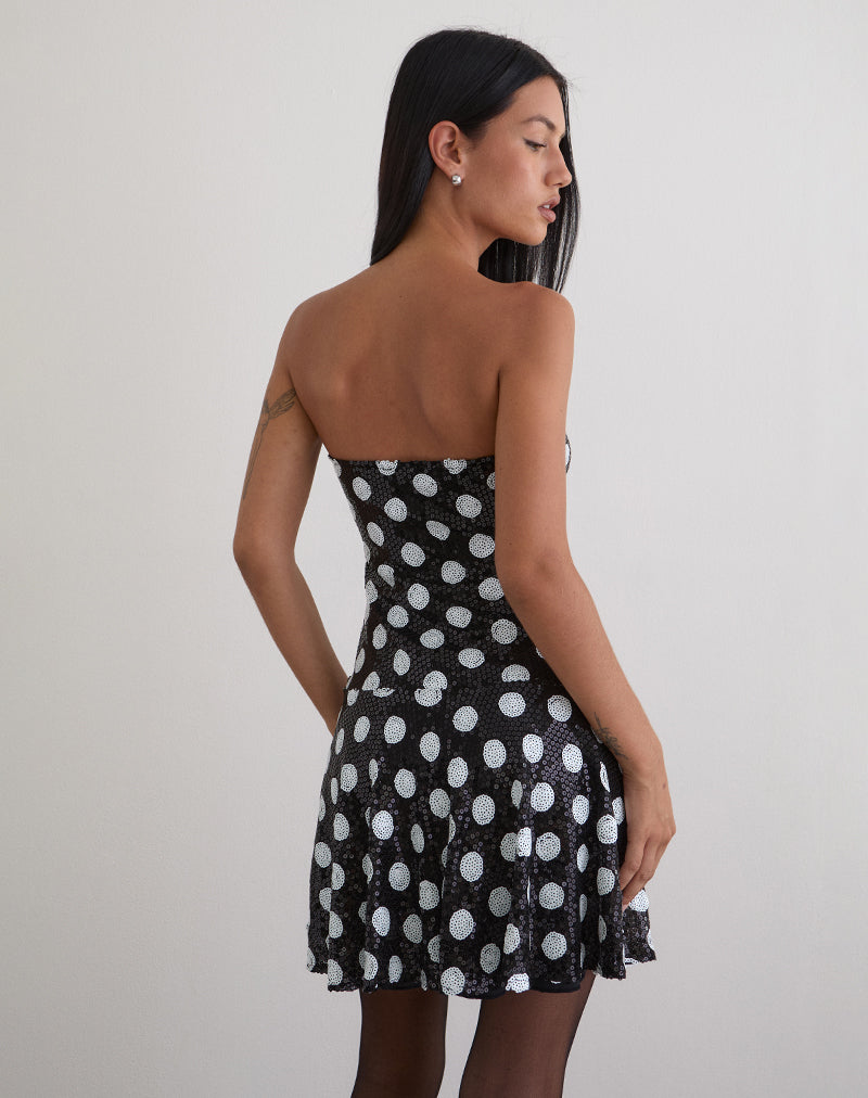 Pipo Mini Dress in Polka Sequin Monochrome