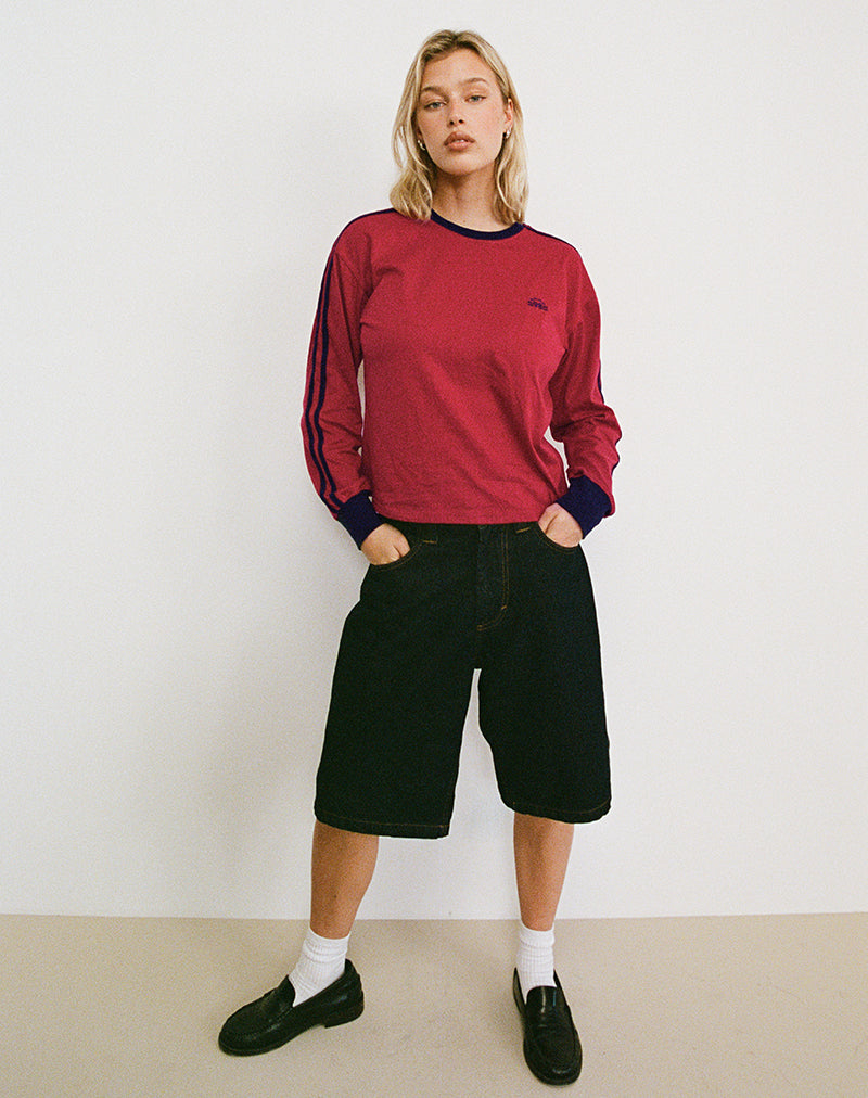 Prata Long Sleeve Top in Adrenaline Red with Navy Binding