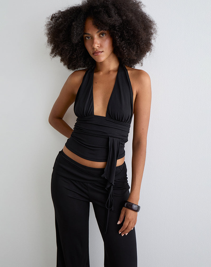 Prilla Halter Top in Cupro Black