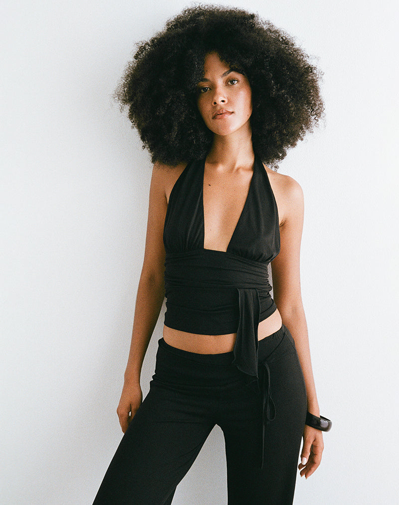 Prilla Halter Top in Cupro Black
