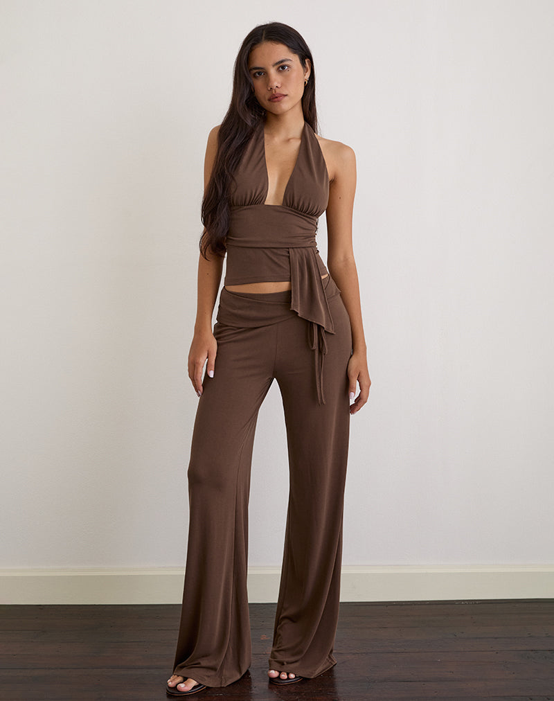 Donata Trouser in Cupro Dark Brown