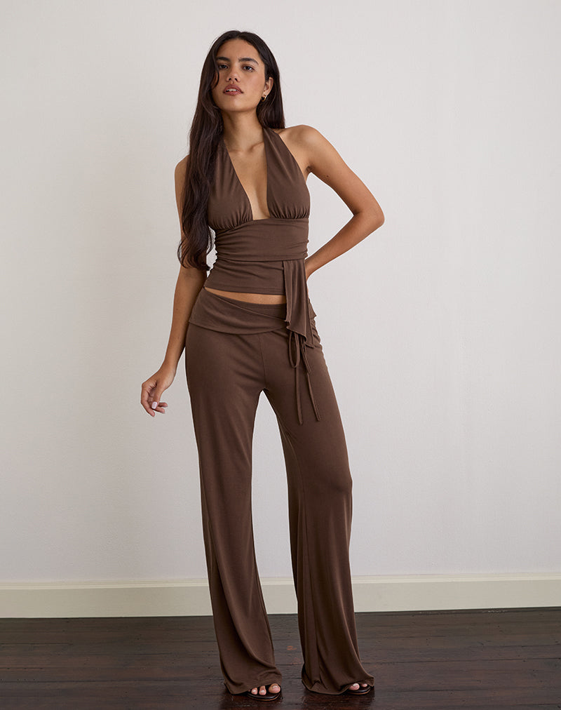Donata Trouser in Cupro Dark Brown