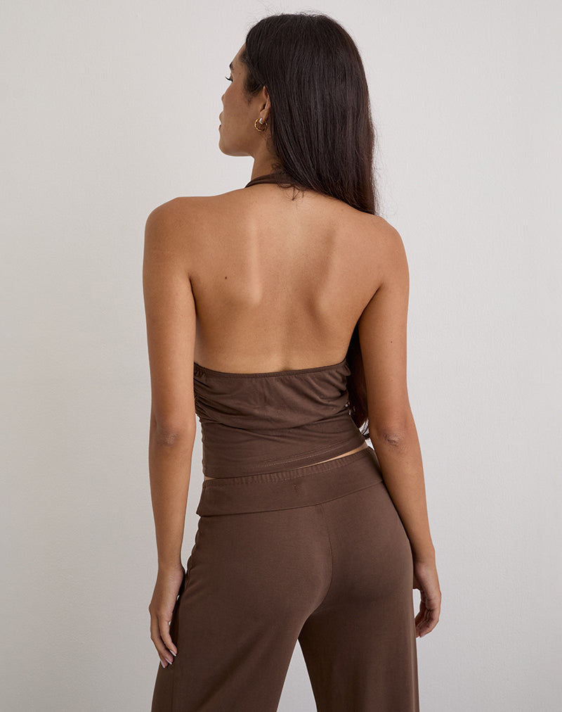 Prilla Halterneck Top in Cupro Dark Brown