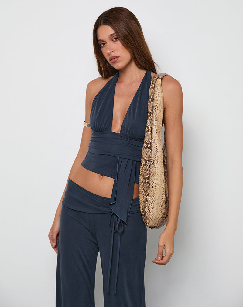 Prilla Halter Top in Cupro Ocean Storm