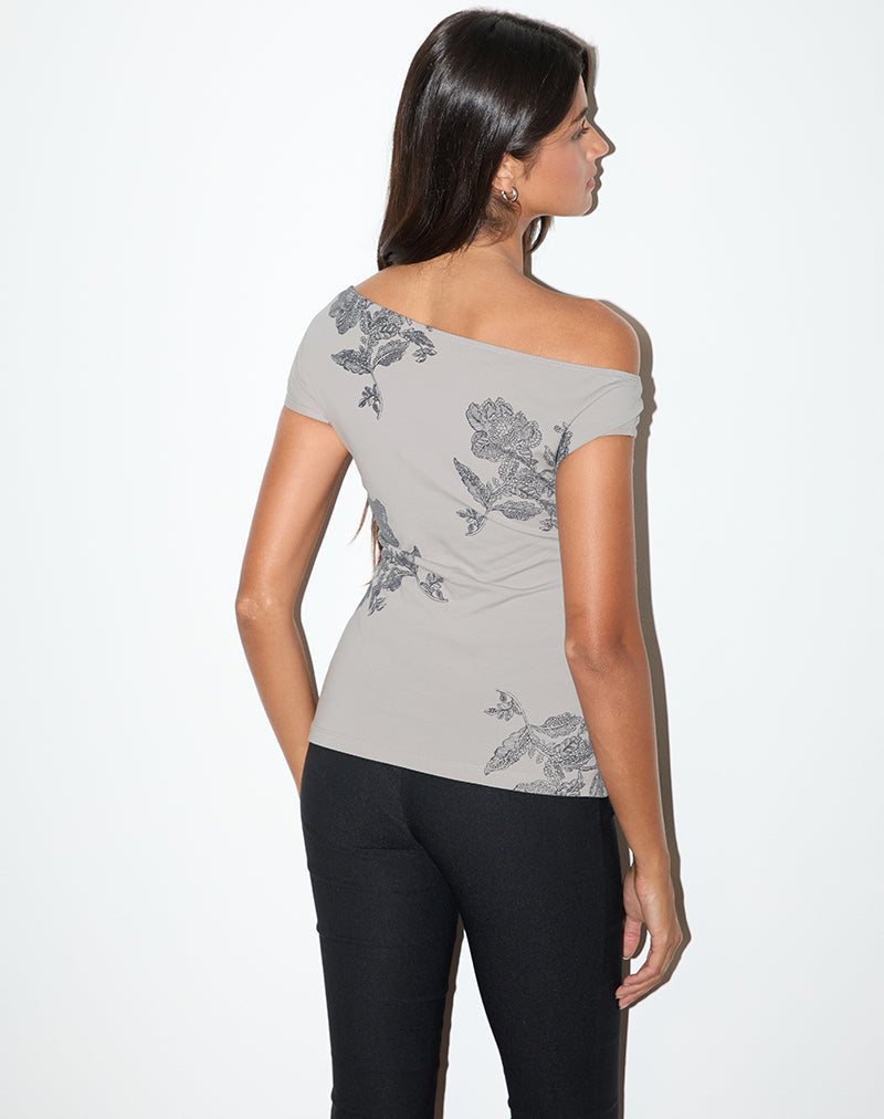 Pyso Asymmetric Top in Lace Flower Grey
