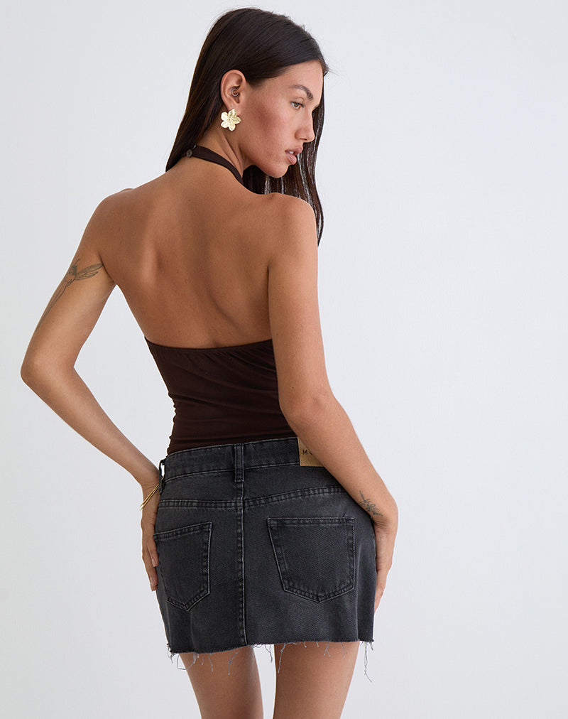 Raceline Halterneck Top in Rayon Jersey Chocolate Brown