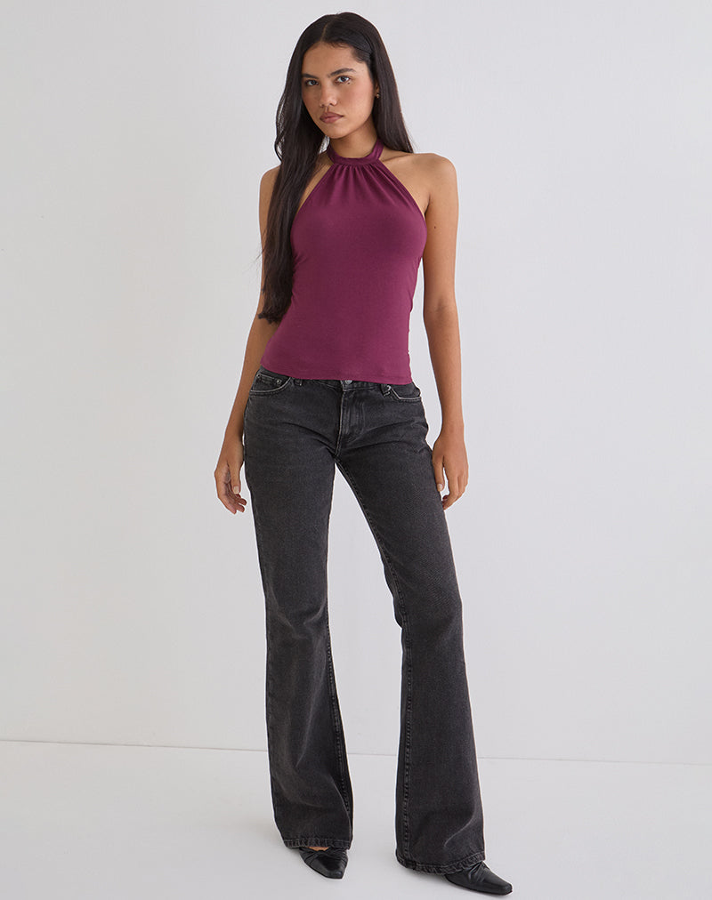 Raceline Halterneck Top in Rayon Jersey Deep Purple