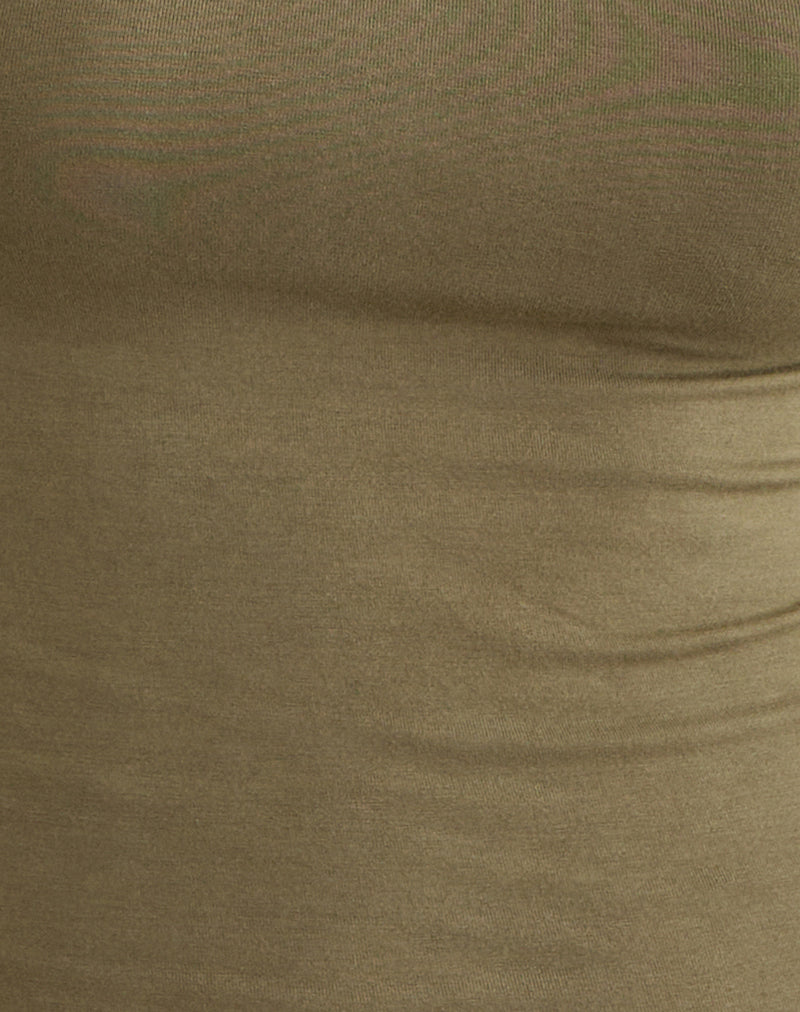 Raceline Halterneck Top in Rayon Jersey Khaki