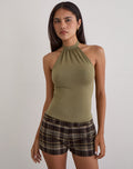 Raceline Halterneck Top in Rayon Jersey Khaki