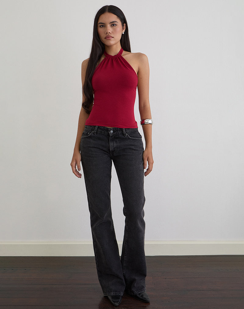 Raceline Halterneck Top in Rayon Jersey Adrenaline Red