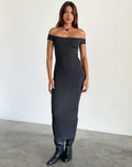 Racha Thick Rib Bardot Maxi Dress in Black Forest