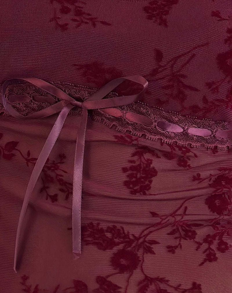 Rada Top in Botanical Flocked Maroon