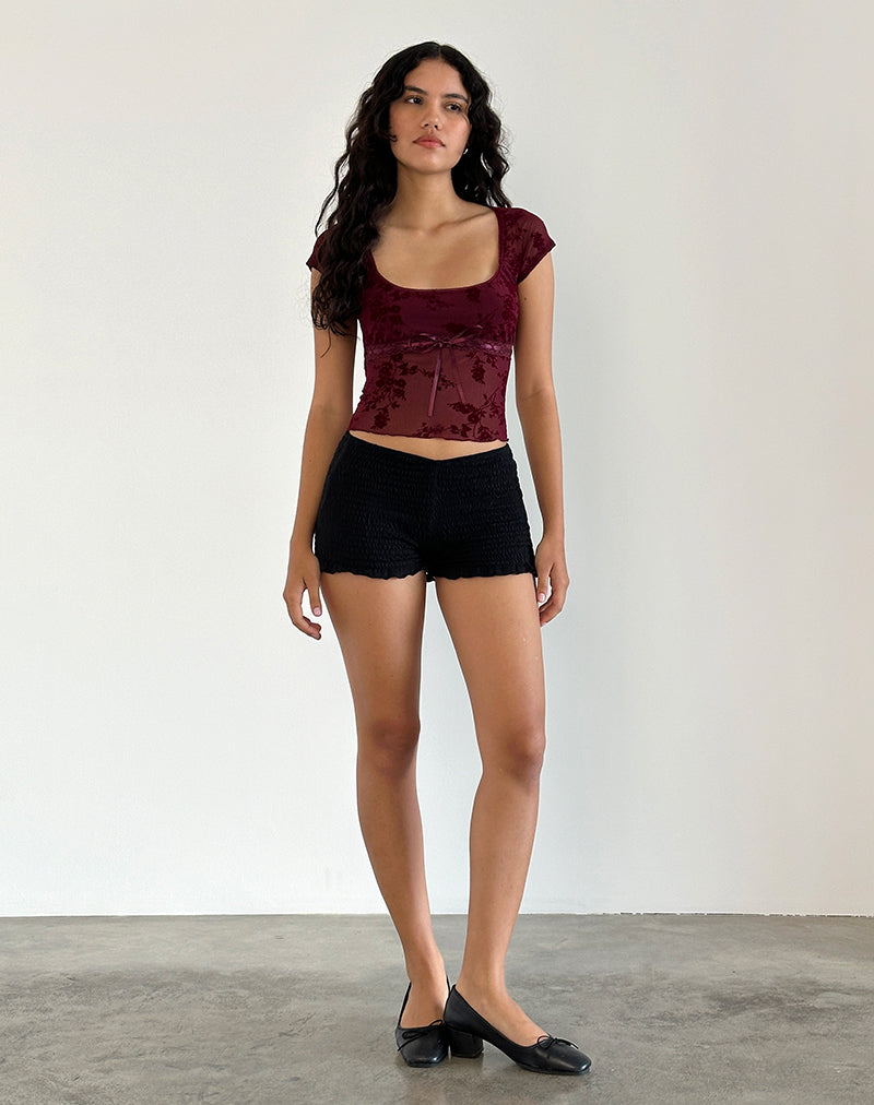 Rada Top in Botanical Flocked Maroon