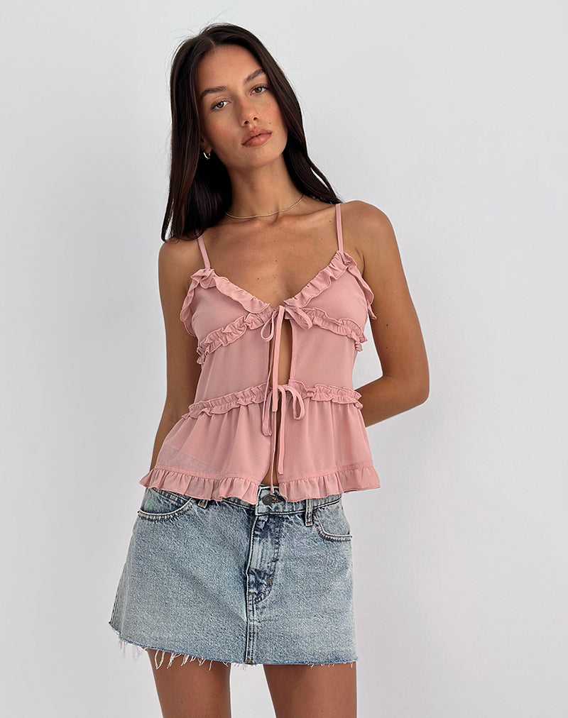 Raeya Tie Front Cami Top in Chiffon Pink