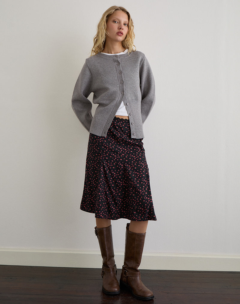 Rahyu Midi Skirt in Dark Pink Rose Black