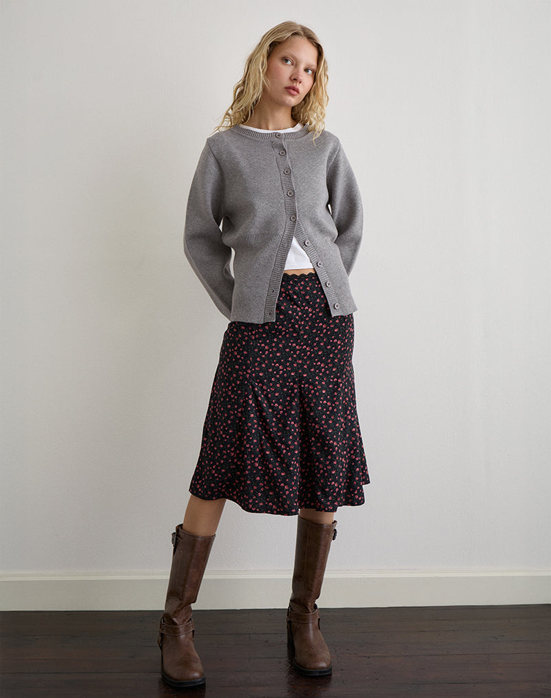 Rahyu Midi Skirt in Dark Pink Rose Black