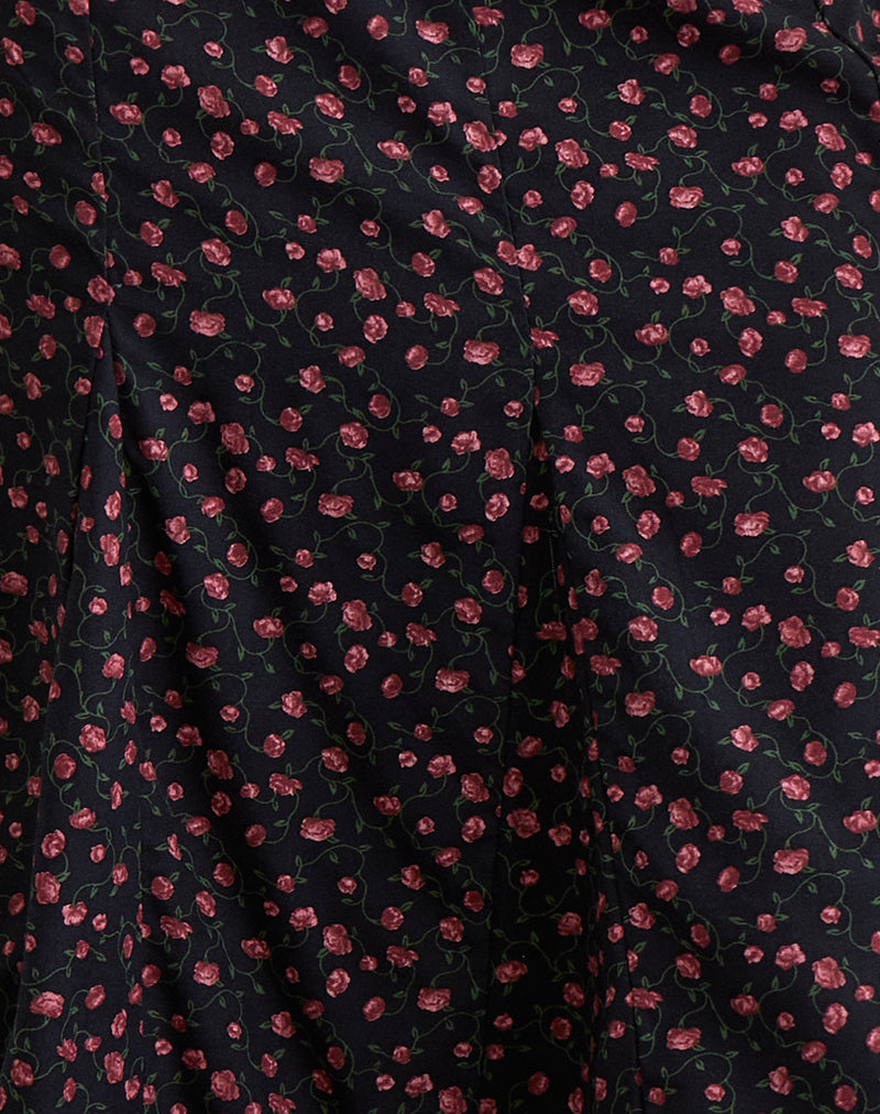 Rahyu Midi Skirt in Dark Pink Rose Black