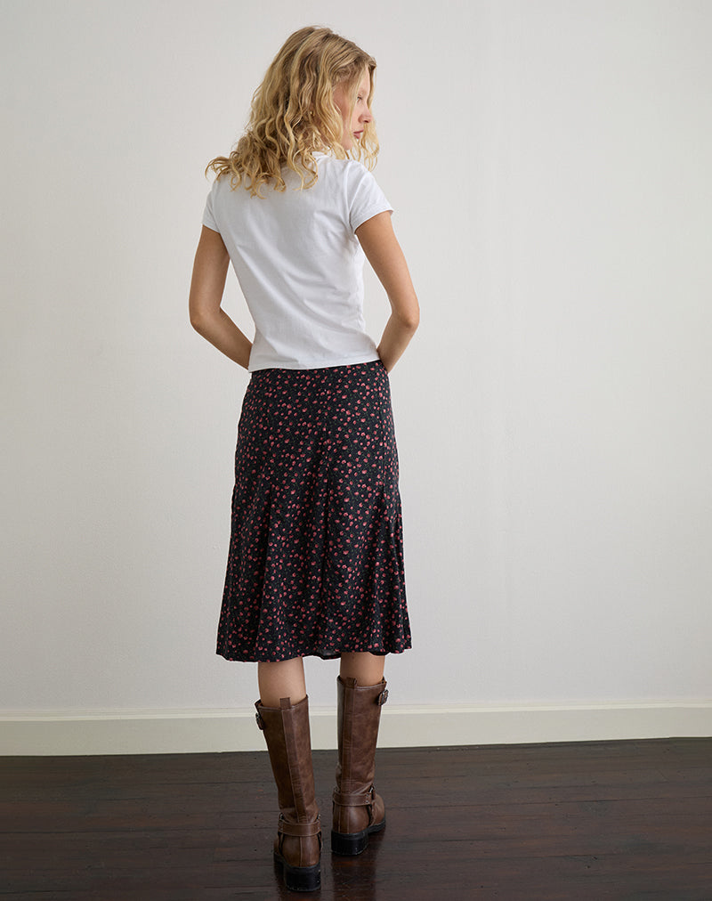 Rahyu Midi Skirt in Dark Pink Rose Black